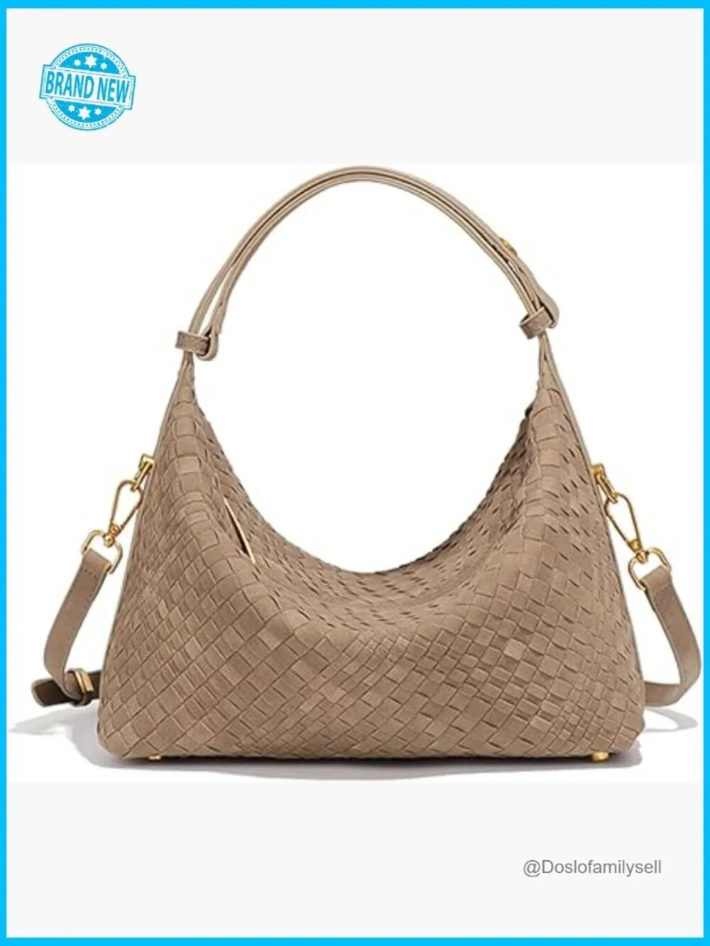 Woven Suede Hobo Bag Medium Slouchy Shoulder Crossbody Purse Adjustable Strap